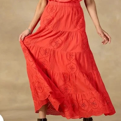 NUEVO Catálogo Sundance "Ensenada" Maxi Falda Ojales Lápiz Labial Naranja Para Mujer L Foto 1 de 4