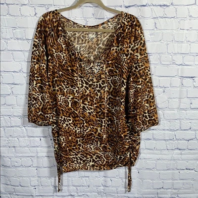 Top Bobbie Brooks Mujer Estampado Leopardo Adornado Lados Acanalados Ligero 2X Foto 1 de 4