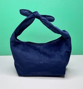 Neiman Marcus Navy Blue Corduroy Tie Top Handbag w/ Knot Strap and Snap Closure - Picture 1 of 10
