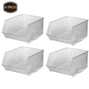 Mesh Stacking Silver Storage Containers Pantry - Large: 15x11x8 #1613, Pack of 4 - Picture 1 of 1