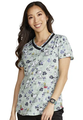 Snoopy Cherokee Scrubs Tooniforms Peanuts V Neck Top TF769 PNVM - Image 1 of 4