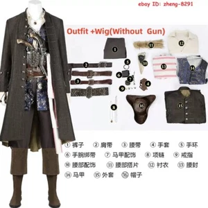 Pirates of the Caribbean Jack Sparrow Cosplay Costume Outfit Halloween Suit Shoe - Picture 1 of 26