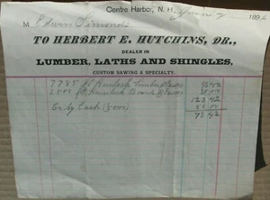Vintage 1896 Herbert E. Hutchins Briefkopf Quittung - Centre Harbor NH - Bild 1 von 1