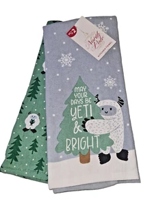 North Pole Trading Co "YETI" Set of 2 Kitchen Towels 100% Cotton 16" x 26" NWT - Picture 1 of 4