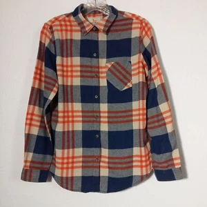 Vintage Field & Stream Flannel Shirt 60s 70s Orange Blue Plaid Button Sleeves SM - Picture 1 of 8