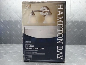 Hampton Bay 2-Light Brushed Nickel Vanity Light Frosted Glass Shades EGM1392A - Picture 1 of 6