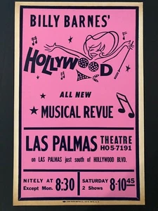 Billy Barnes Hollywood Musical Revue Theater Fensterkarte (1950er) - 14" x 22" EX+ - Bild 1 von 1