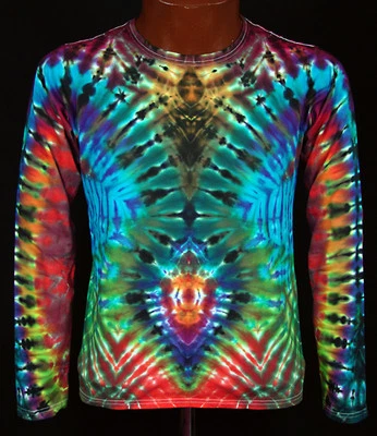 T-shirt taglia S - 5XL manica lunga tinta a mano hippie tie dye batik flower power goa nuova - Immagine 1 di 4