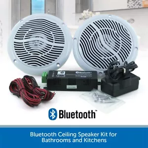 Bluetooth Ceiling Speaker Kit for Bathrooms Kitchens Moisture Resistant Pair - Picture 1 of 7