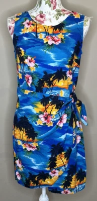 Vestido Pacific Legend para mujer talla M azul estampado tropical hawaiano corbata envoltura vacaciones Foto 1 de 4