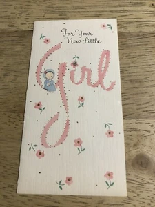 Tarjeta de felicitación BABY GIRL vintage de los años 50 - acento de diamantes de imitación - Buzza Cardozo - usada - Imagen 1 de 7