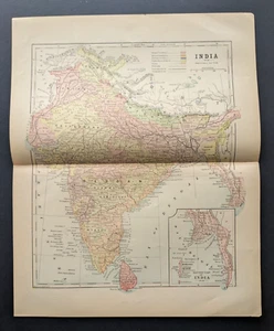 Antique Original 1890 INDIA Hunt & Eaton Colored Map 13x11 ~ Fisk & Co. - Picture 1 of 5