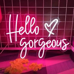Luce per insegne al neon Hello Gorgeous, dimensioni 19,6 x 14,1 pollici, con interruttore dimmerabile - Foto 1 di 7