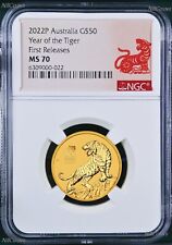 2022 Australia Bullion 1/2oz GOLD Lunar Year of the Tiger NGC MS70 $50 Coin FR