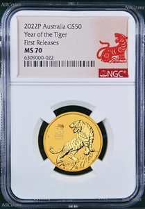 2022 Australia Bullion 1/2oz GOLD Lunar Year of the Tiger NGC MS70 $50 Coin FR - Picture 1 of 2
