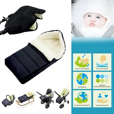 BAMBINIWELT BY RAFAEL K. BAMBINIWELT MUFF+WINTERFUSSSACK (90cm) Jogger Buggy Wolle LINIERT UNI SCHWARZ