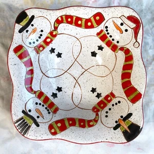 Very Merry Snowman Grasslands Road Christmas Tabletop Ceramic Bowl Serving Dish - Picture 1 of 10