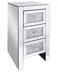 Bedside Table Mirrored Glasmöbel Mirror Cabinet Night Console Hollywood Diamond - Picture 1 of 6