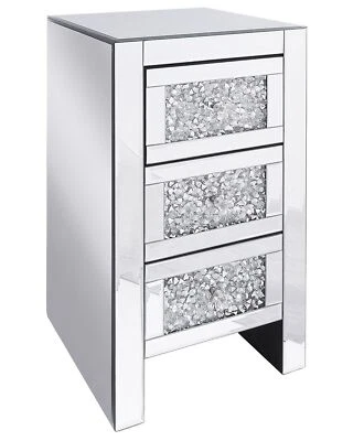Bedside Chest Mirrored Glass Furniture Mirror Cabinet Night Console Hollywood Diamond - Image 1 of 4