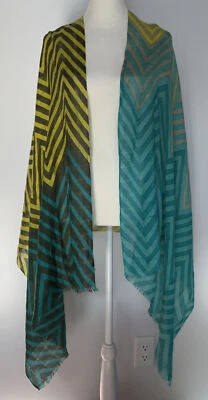 Ann Taylor LOFT Zig Zag 图案 - 蓝绿色/棕色 带黄色/棕色,35.5 英寸 x 28 英寸围巾 — 第 1/4 张图片