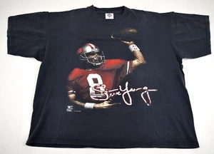 San Francisco 49er Vintage Steve Young T-Shirt Action Graphic Black short c.1995 - Picture 1 of 12