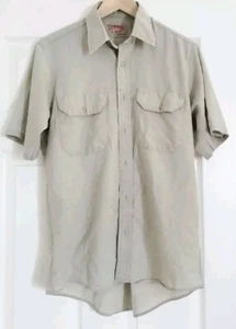 Red Kap Work Shirt Workwear Mechanic Vintage Button Down Beige Shirt - Picture 1 of 7