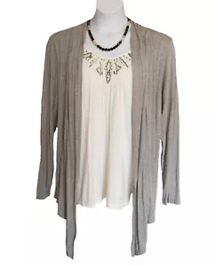 Heather Gray Twofer Top Plus Size 14W 16W (0X) Knit Shirt Beaded Draped Avenue - Picture 1 of 6