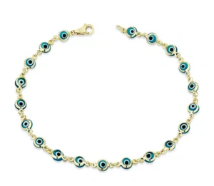 Massive 14k Gelbgold Viel Glück Böser Blick Kabel Bettelarmbänder - Bild 1 von 12