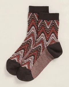 🆕️ MISSONI ORANGE LABEL Brown MULTI WAVE Cotton LUREX Ankle Socks S M L - Picture 1 of 5