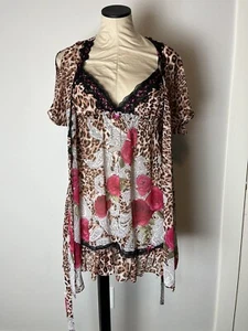 In Bloom By Jonquil Peignoir Set Medium Leopard Floral Babydoll Robe - Picture 1 of 12