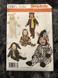 Simplicity 1767 Baby Infant Costume Pattern XS-L Zebra Tiger Bear Bunny Uncut FF - Picture 1 of 3