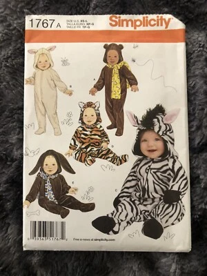Simplicity 1767 Baby Infant Costume Pattern XS-L Zebra Tiger Bear Bunny Uncut FF - Image 1 of 3