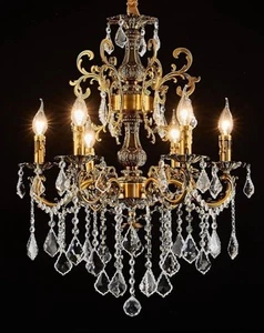 Homeooze 6 Light Candle Style Crystal Chandelier, Antique Gold Finish - Picture 1 of 7