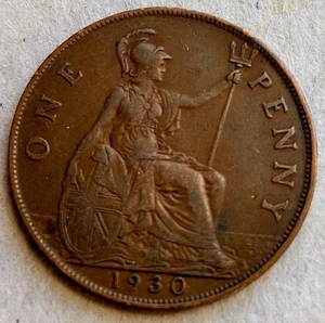 1930 United Kingdom 🇬🇧 1 Penny, George V, Predecimal Coinage, Bronze, - Picture 1 of 2