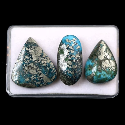 Treasures From Persia~ 3 PC Natural Turquoise 21mm-24mm Cabochon Gemstones Lot - Image 1 of 4