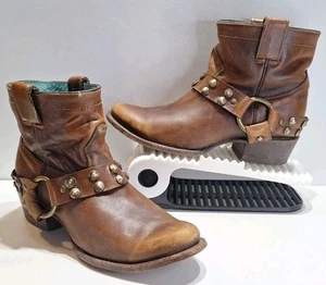 Corral Vintage Sierra Harness Studded Brown Leather Western Ankle Boots US 9½ M - Picture 1 of 12