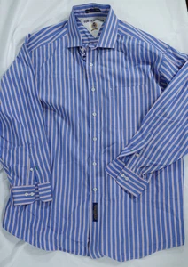 Tommy Hilfiger Shirt Mens 17 32-33 Blue Red Striped Button Up Dress Classic - Picture 1 of 11
