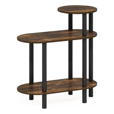 Furinno Turn-N-Tube 3-Tier Oval Sofa Side Table in End Table Amber Pine/Black - Image 1 of 4