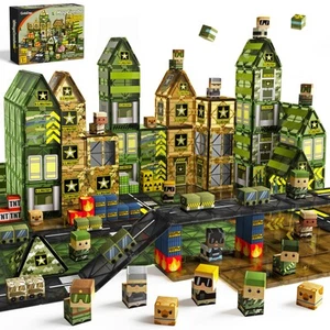 100PCS Magnetic Tiles Building Toys with Army Men, STEM Magnetic Building Blo... - Picture 1 of 7