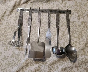 Juego de utensilios de montaje en pared de acero inoxidable MCM vintage. A7 - Imagen 1 de 7