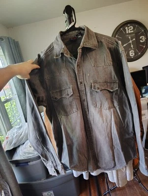 Camisa Bugle Boy Para Hombre Denim Mediana Western Snap Vintage Años 90 Chaqueta Gris Defectos Foto 1 de 4