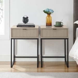 Pair of One Drawer Bedside Tables - Hesley Taupe Stone Range - Picture 1 of 2
