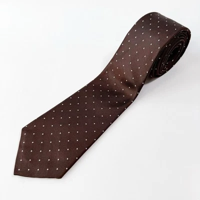 Corbata de Lunares 100% Seda Marrón Lanvin Paris Hombres De Colección Lujo Negocios Informal Preppy Foto 1 de 3