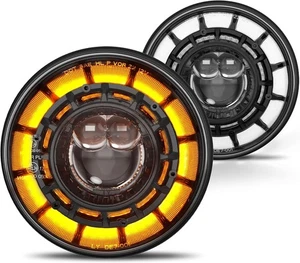 1997-2018 for Jeep JK Wrangler 2025 2PC 7'' LED Headlight Halo w/ Sequential DRL - Picture 1 of 11