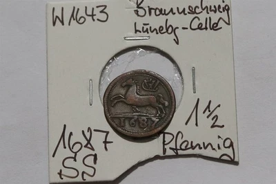 🧭 🇩🇪 GERMANY BRAUNSCHWEIG 1 1/2 PFENNIG 1687 SHARP DETAILS B86 WR45 - Image 1 of 4