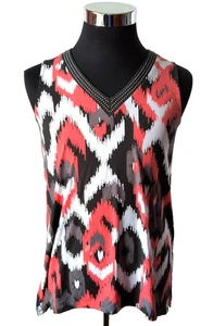 Alfani Sleeveless Blouse Women's Size PM Multicolor V-Neck Pullover Embellished - Picture 1 of 17