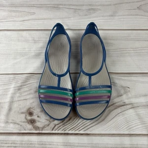 Crocs Isabella Sandals Shoes Women's 9 Jelly Strappy Slip On Comfort Flat Blue - Picture 1 of 7