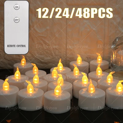 Flammlos LED Teelichter LED Kerzen Licht Flackern mit Fernbedienung 6/12/24PCS - Bild 1 von 4