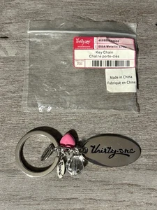 Thirty One 31 Metallic Silver Key Chain with pink heart charm NEW With Bag - Picture 1 of 2