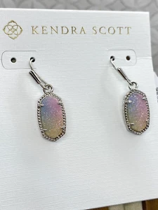 Kendra Scott Lee Earrings Pink Watercolor Drusy silver tone Dangle drop - Picture 1 of 12